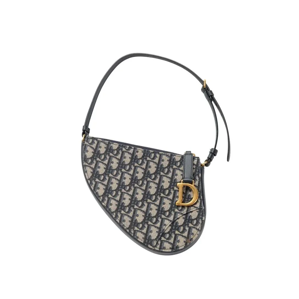 CHRISTIAN DIOR Blue Canvas Logo Saddle Shoulder Pouch - Picture 2 of 6